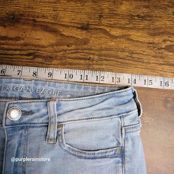 American Eagle Jeans 4 R Jegging Low Rise Super Stretch Light Wash Denim Raw Hem - Picture 7 of 13